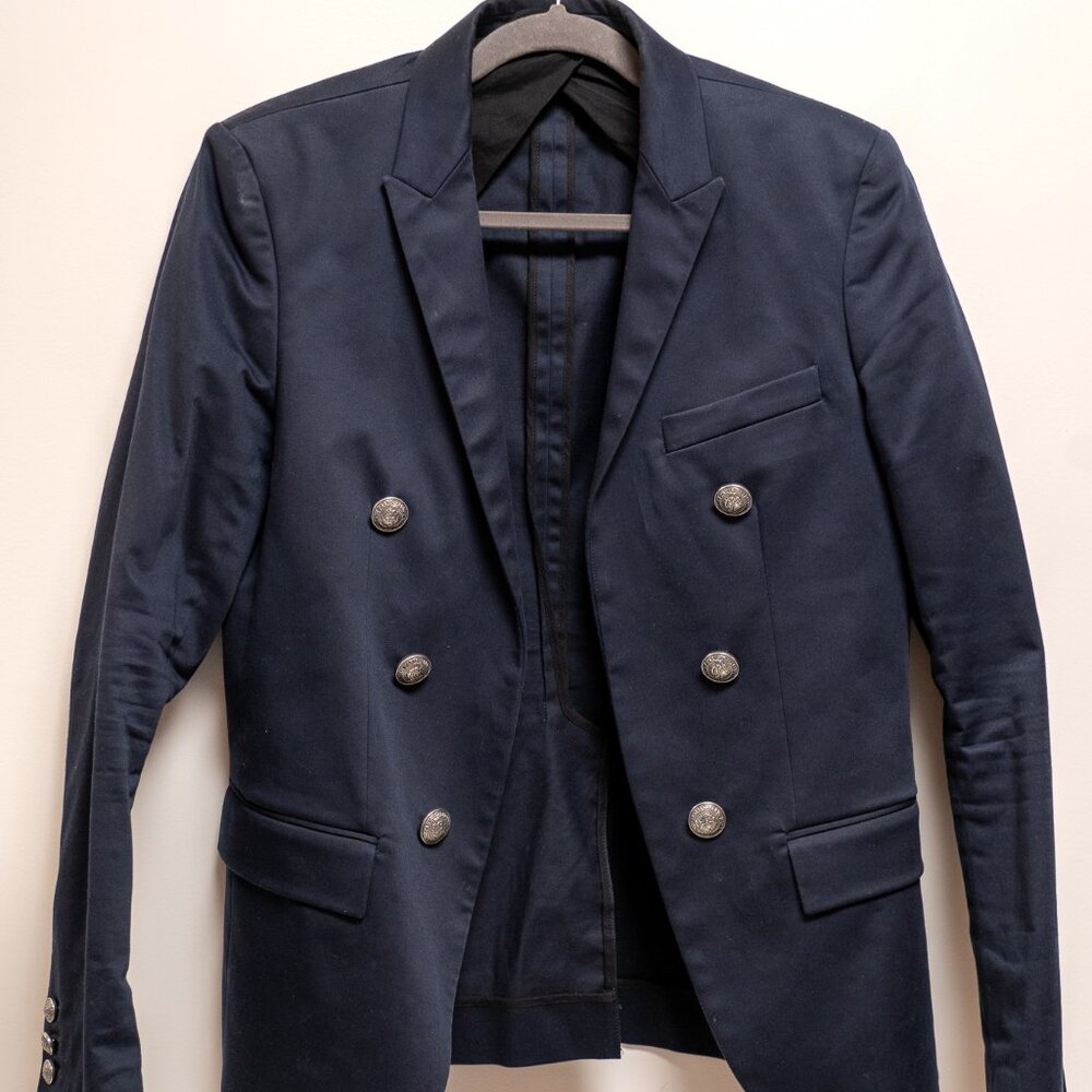 Balmain Men's Navy Blazer with Silver Buttons Size 48